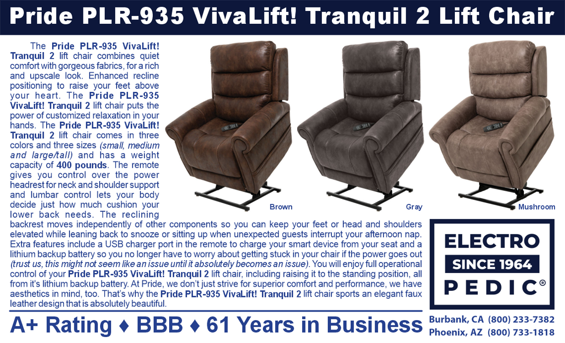 Los Angeles Pride PLR-935 VivaLift! Tranquil 2 lift&nbsp;chair